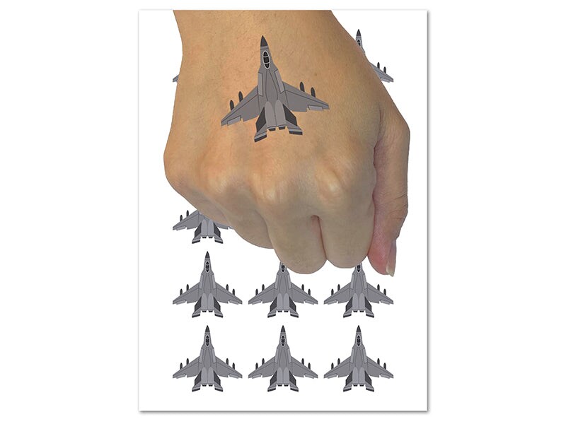 Fighter Jet War Plane Combat Vehicle with Missiles Temporary Tattoo Water Resistant Body Art Set Collection (1 Sheet)