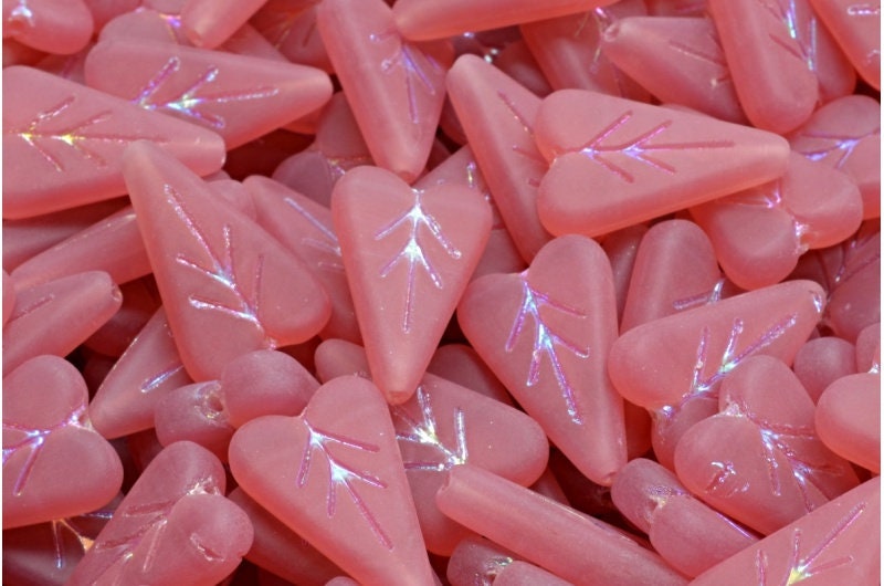 *8* 17x11mm Rainbow Metallic Washed Matte Bubble Gum Pink Opal Heart Leaf Beads