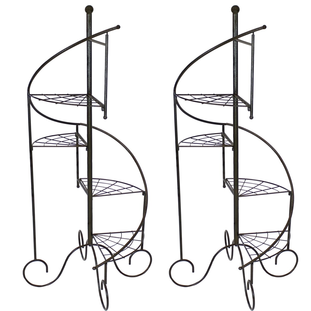 Sunnydaze   Black Iron 4-Tier Spiral Staircase Plant Stand - 56 in - Set of 2