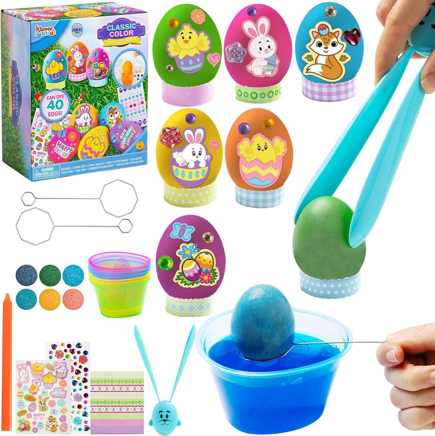 20Pcs Easter Egg Dye Kit, DIY Easter Egg Decorating Craft Kit with Egg Tray