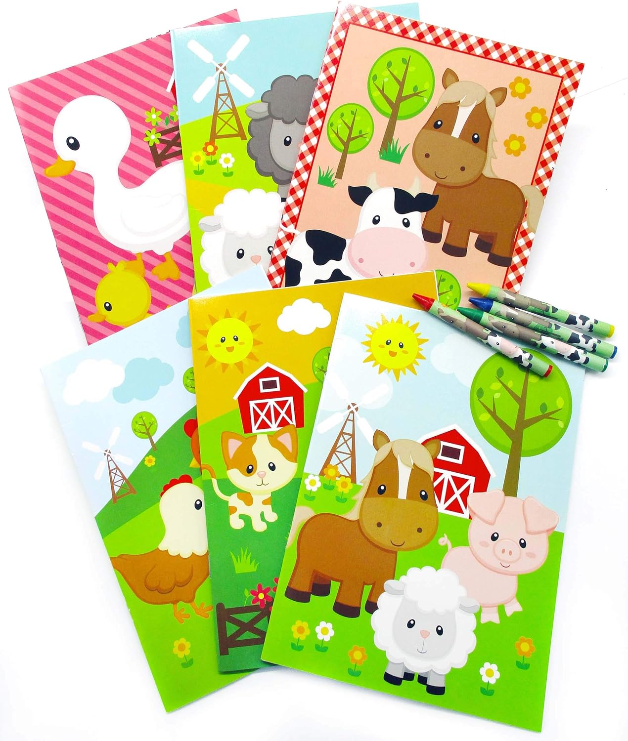 Tiny Mills Farm Animals Coloring Books with Crayons Party Favors with 12 Coloring Books and 48 Crayons