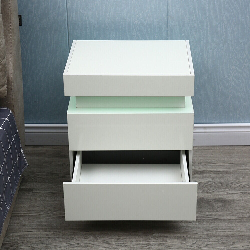 Kitcheniva White 2 Drawers End Table Bedside Cabinet