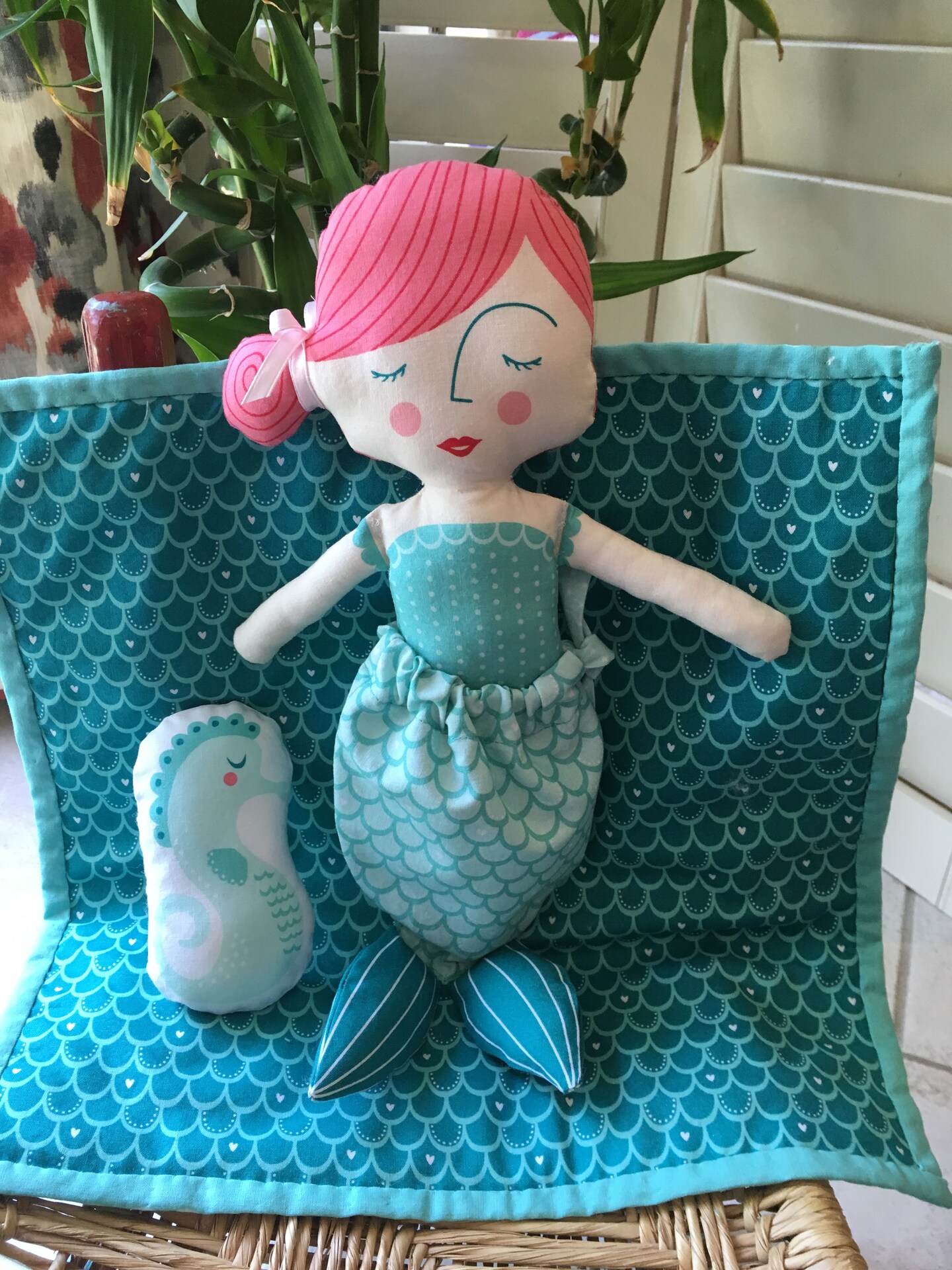 Hand Sewn Fabric Mermaid hot Doll, Tan Skin Multi Ethnic Rag Doll, Fabric Doll, Metallic Teal Hair and Teal Tail, Mermaid Rag Doll, Gift, Decor