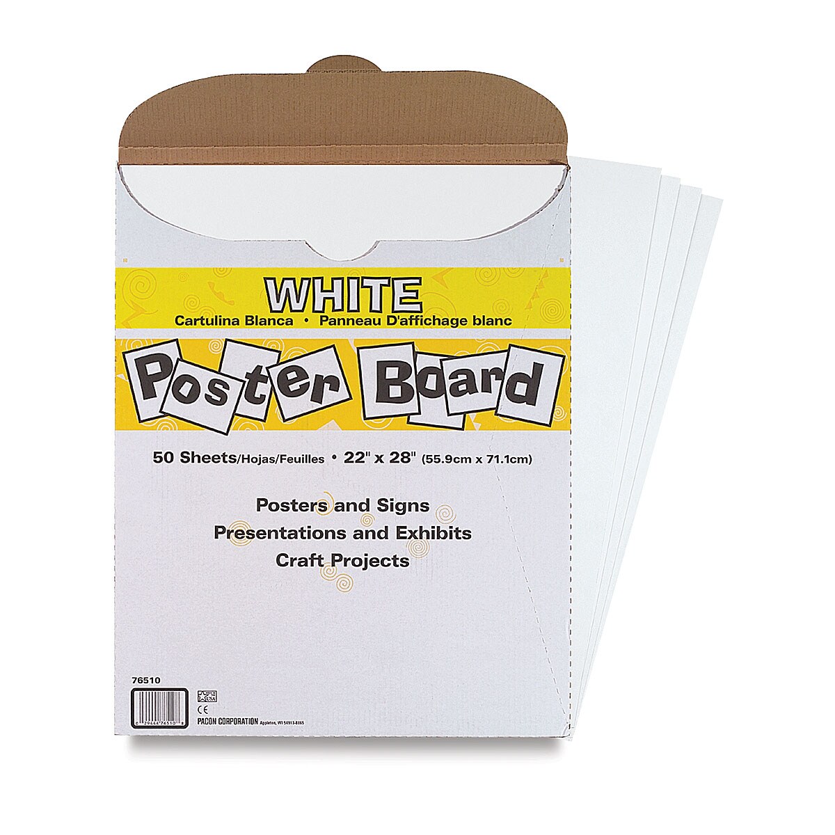 Pacon Posterboard Pack - 22&#x22; x 28&#x22;, White, Pkg of 50