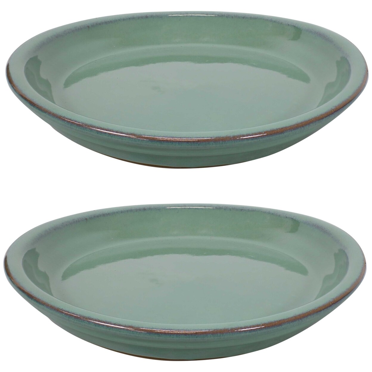 Sunnydaze 9 In Glazed Ceramic Flower Pot/Plant Saucer - Seafoam - Set Of 2