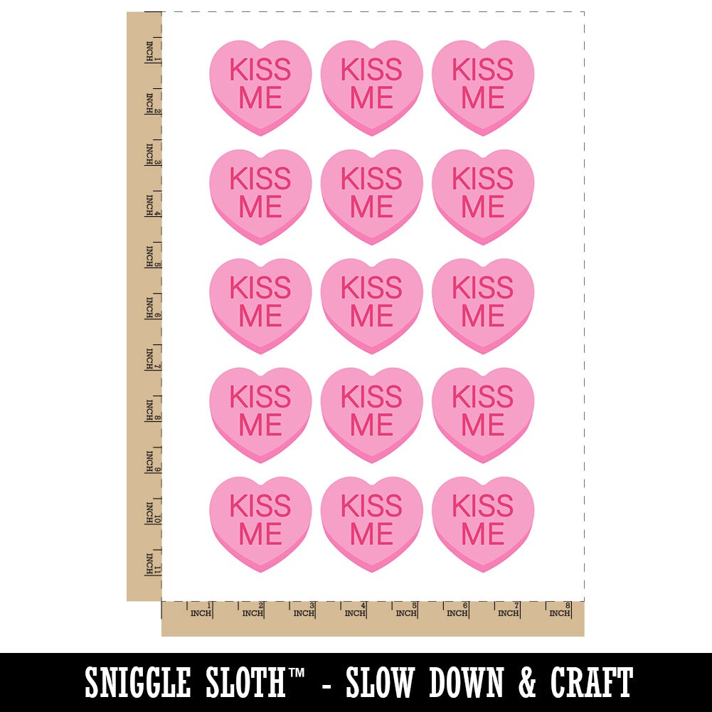Kiss Me Conversation Heart Love Valentine&#x27;s Day Temporary Tattoo Water Resistant Fake Body Art Set Collection (1 Sheet)