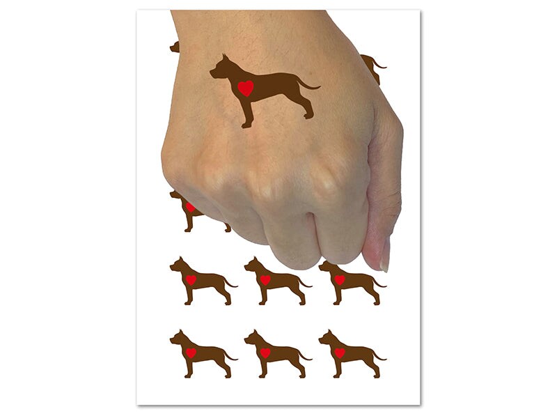 American Staffordshire Terrier Amstaff Dog with Heart Temporary Tattoo Water Resistant Body Art Set Collection (1 Sheet)