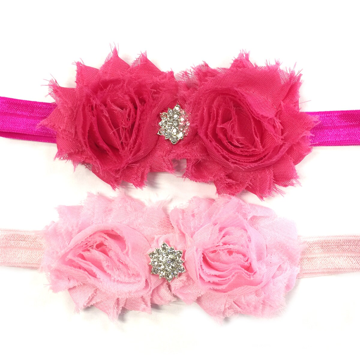 Wrapables Set of 8 Frayed Shabby Chic Double Rose Baby Headbands