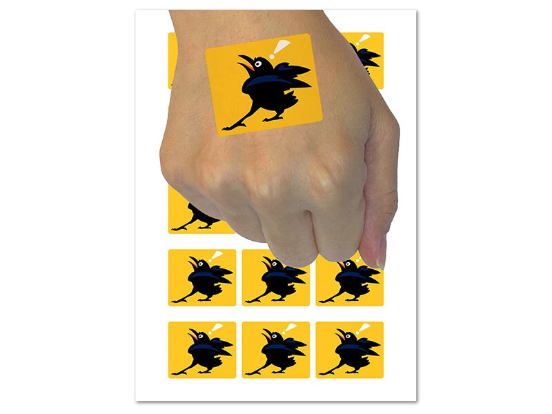 Shocked Surprised Raven Bird Crow Temporary Tattoo Water Resistant Fake Body Art Set Collection (1 Sheet)