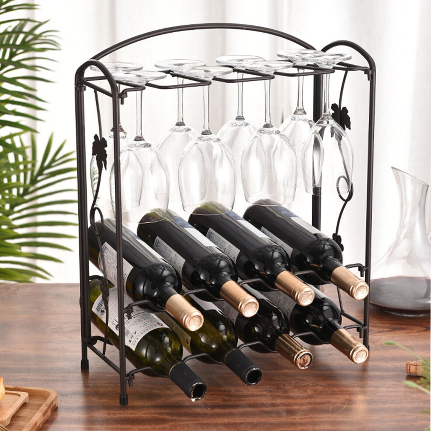 Kitcheniva Metal Countertop Wine Rack &#x26; Glass Holder