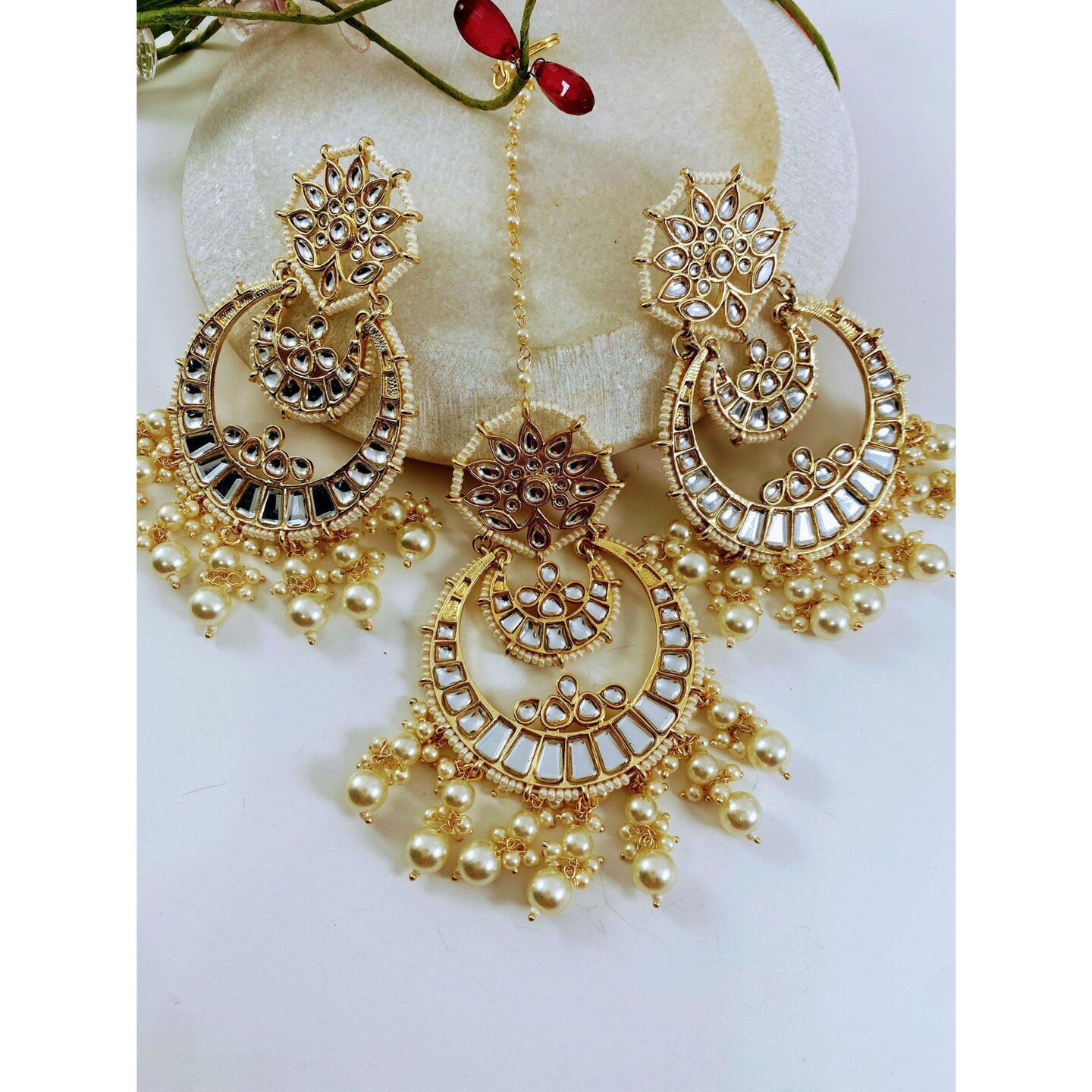 Kundan Chandbalis Set, Indian Jewelry, Pakistani Jewelry Set, Mang Tikka Earing Set, Chandbalis Earrings, Chandbalis, Punjabi Jewelry