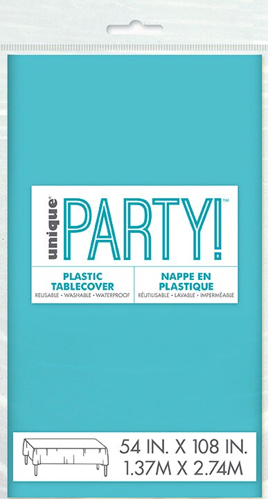 Terrific Teal Rectangular Plastic Table Cover, 54" x 108"