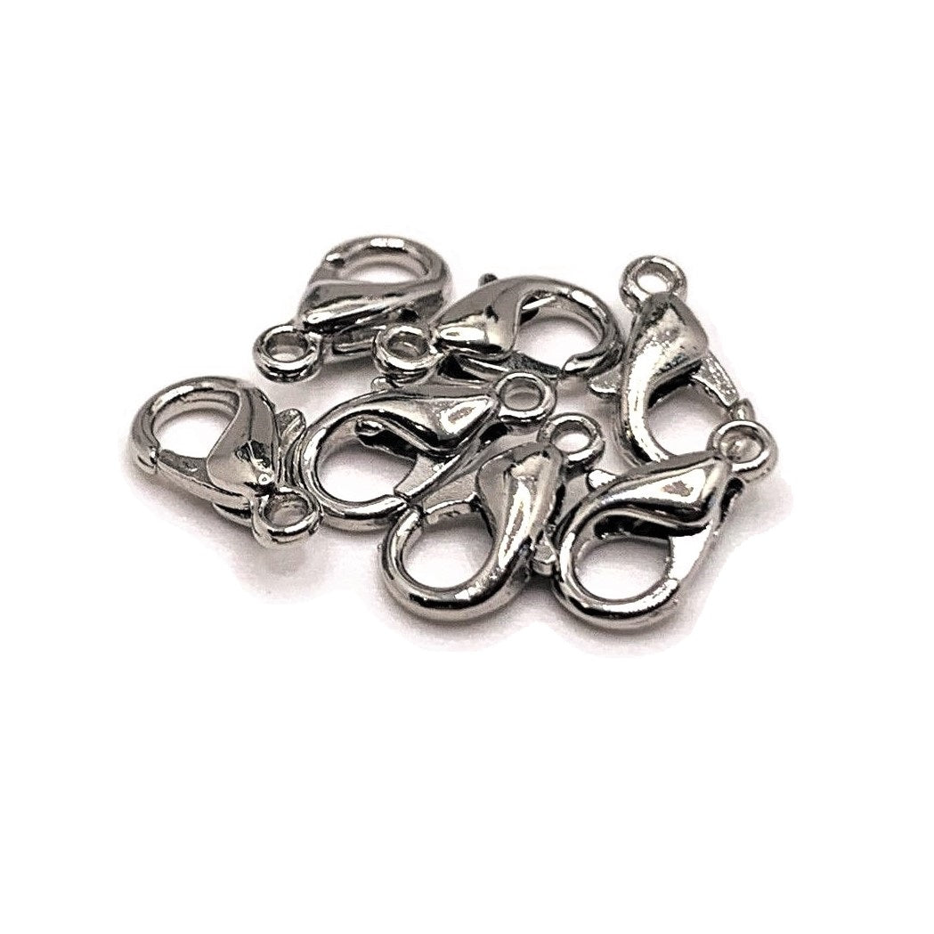 100 or 500 Pieces: 6 x 10 mm Rhodium Plated Lobster Claw Clasps