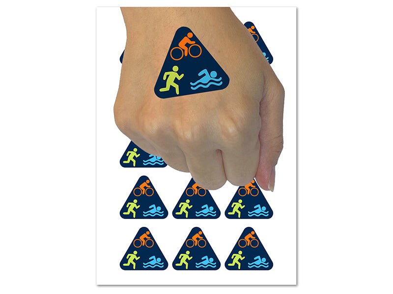 Triathlon Icons Swim Bike Run Temporary Tattoo Water Resistant Fake Body Art Set Collection (1 Sheet)