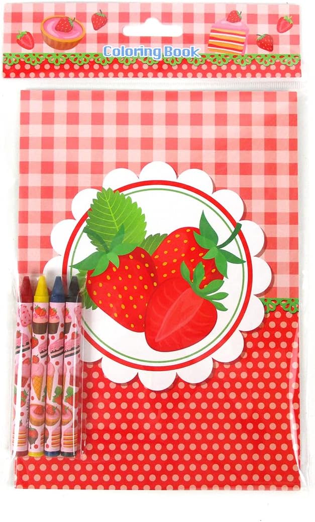 TINYMILLS Strawberry Coloring Book Set with 12 Coloring Books and 48 Crayons