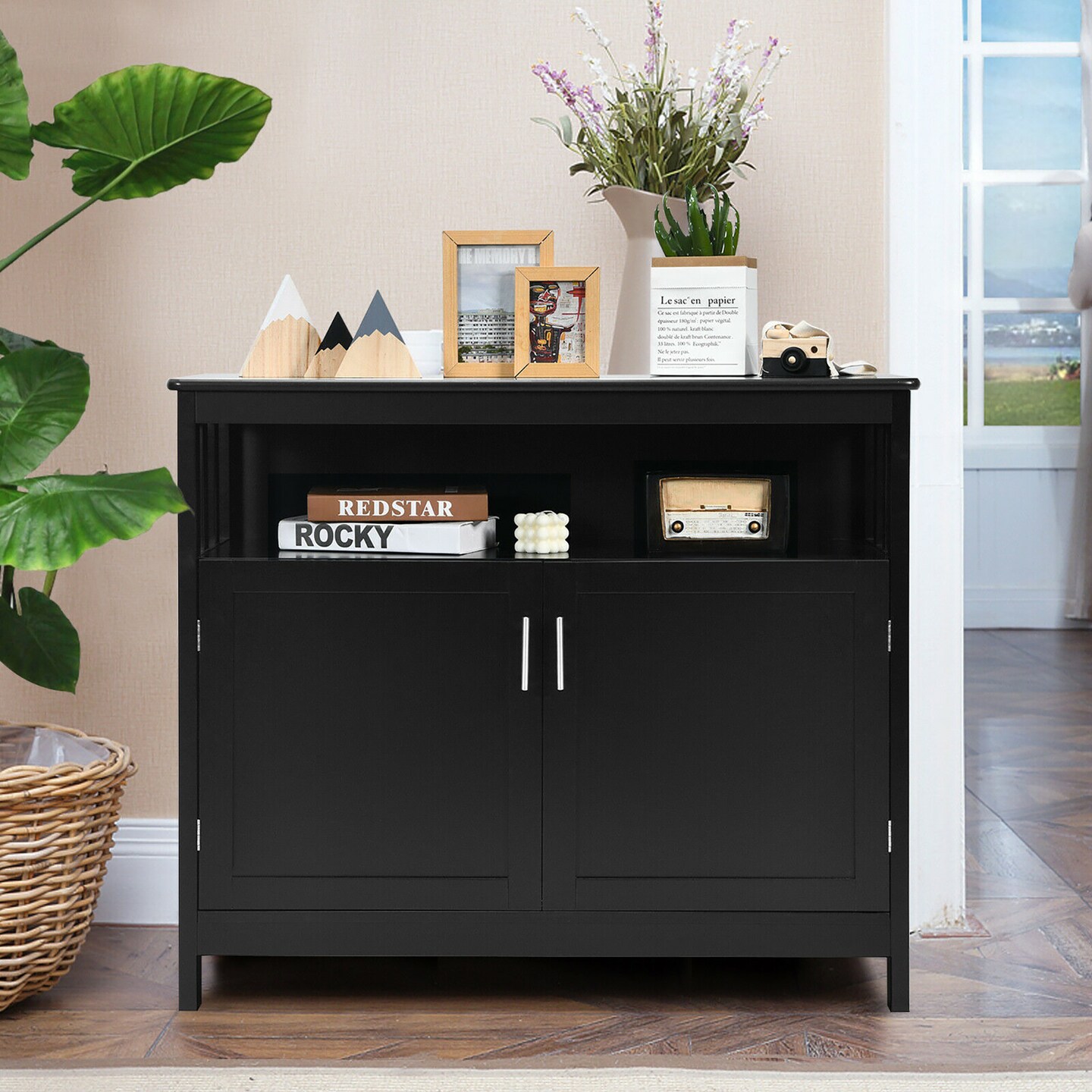 Costway Kitchen Buffet Server Sideboard Storage Cabinet with 2 Doors & Shelf White/Black/Gray