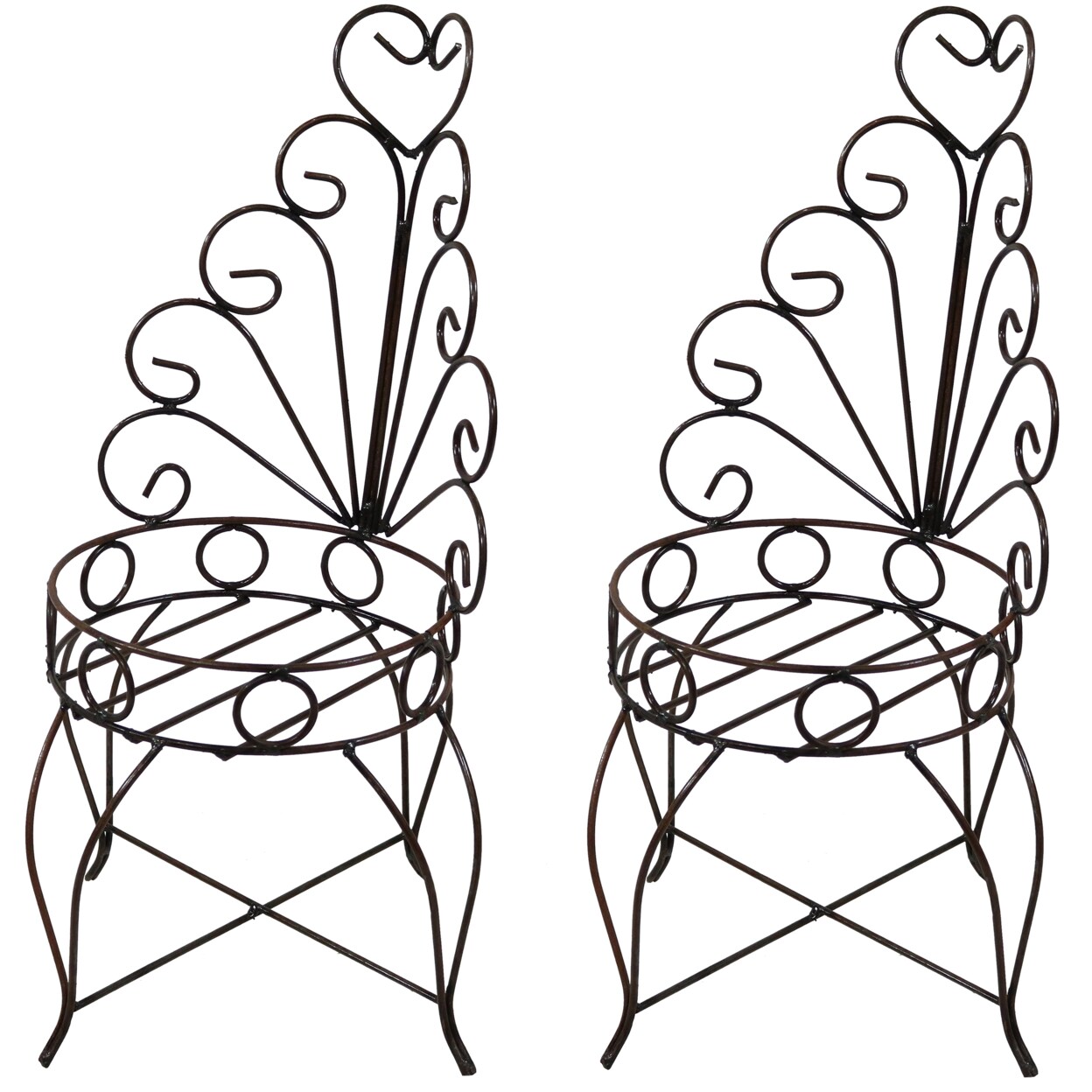 Sunnydaze   Steel Sweetheart Back Chair Planter Stand - 25.25 in - Set of 2