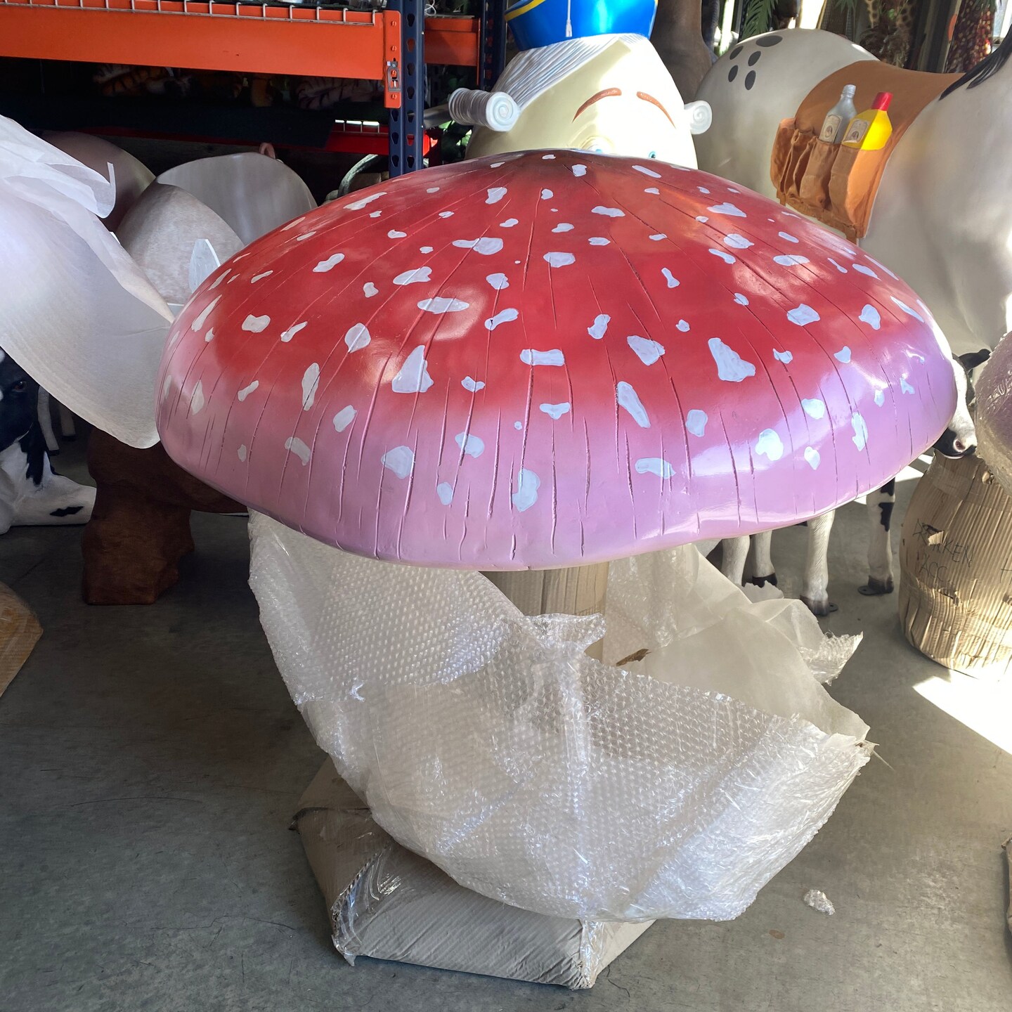 Large Pink Mushroom Over Sized Statue