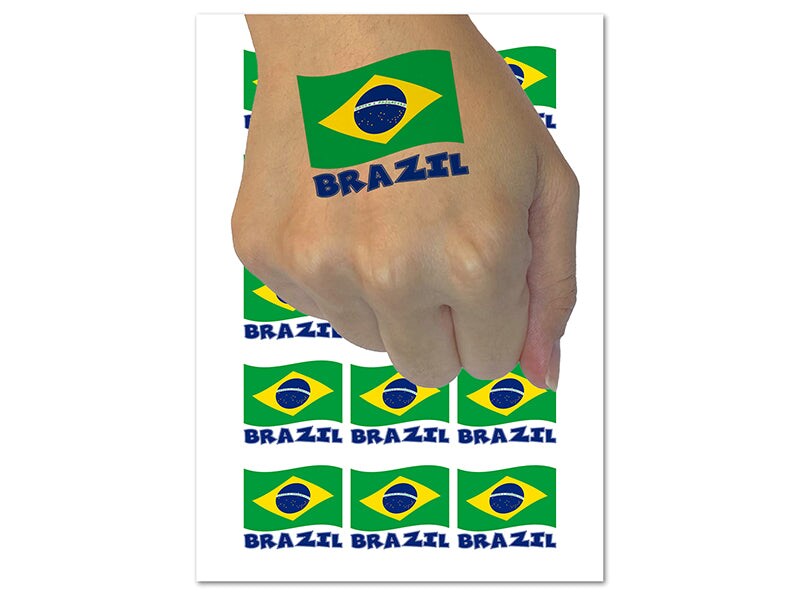 Brazil with Waving Flag Cute Temporary Tattoo Water Resistant Fake Body Art Set Collection (1 Sheet)