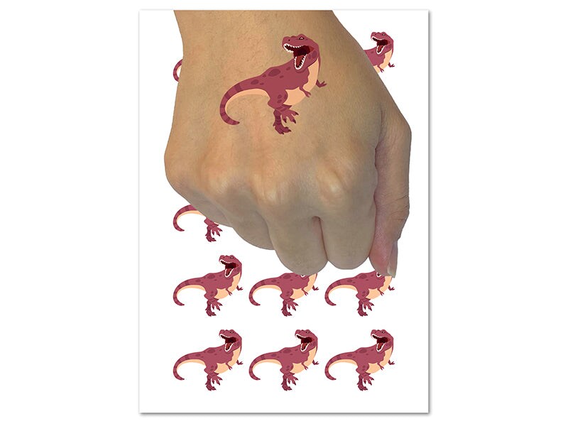Tyrannosaurus Rex Dinosaur Roaring Temporary Tattoo Water Resistant Fake Body Art Set Collection (1 Sheet)