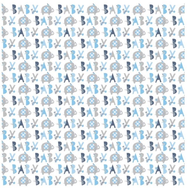 Blue Floral Elephant Gift Wrap