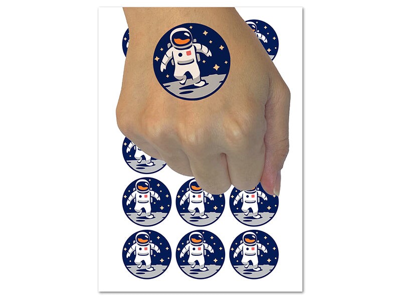 Astronaut In Space On The Moon Temporary Tattoo Water Resistant Fake Body Art Set Collection 1 0477