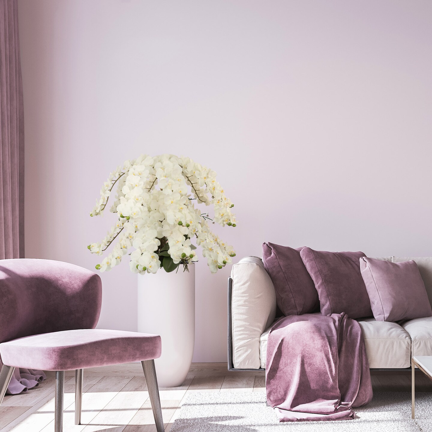 1 stem - 49" White Artificial Orchid Stems – 16 Silk Phalaenopsis Blooms on each stem by Floral Home®