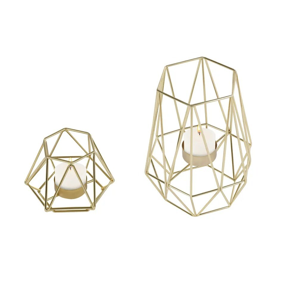 Gold Geometric Tealight Candle Holder 10Pcs Metal Candle Stand Table Centerpiece