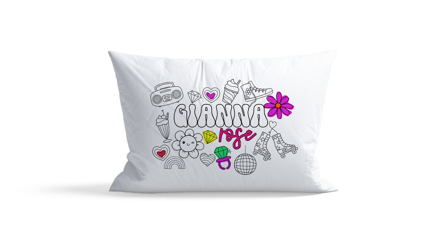 Color Your Own Pillowcase, Retro 90s Color Me Coloring Pillowcase, Pillow Covers for Kids, Personalized Name Slumber Party Pillow Case product 2