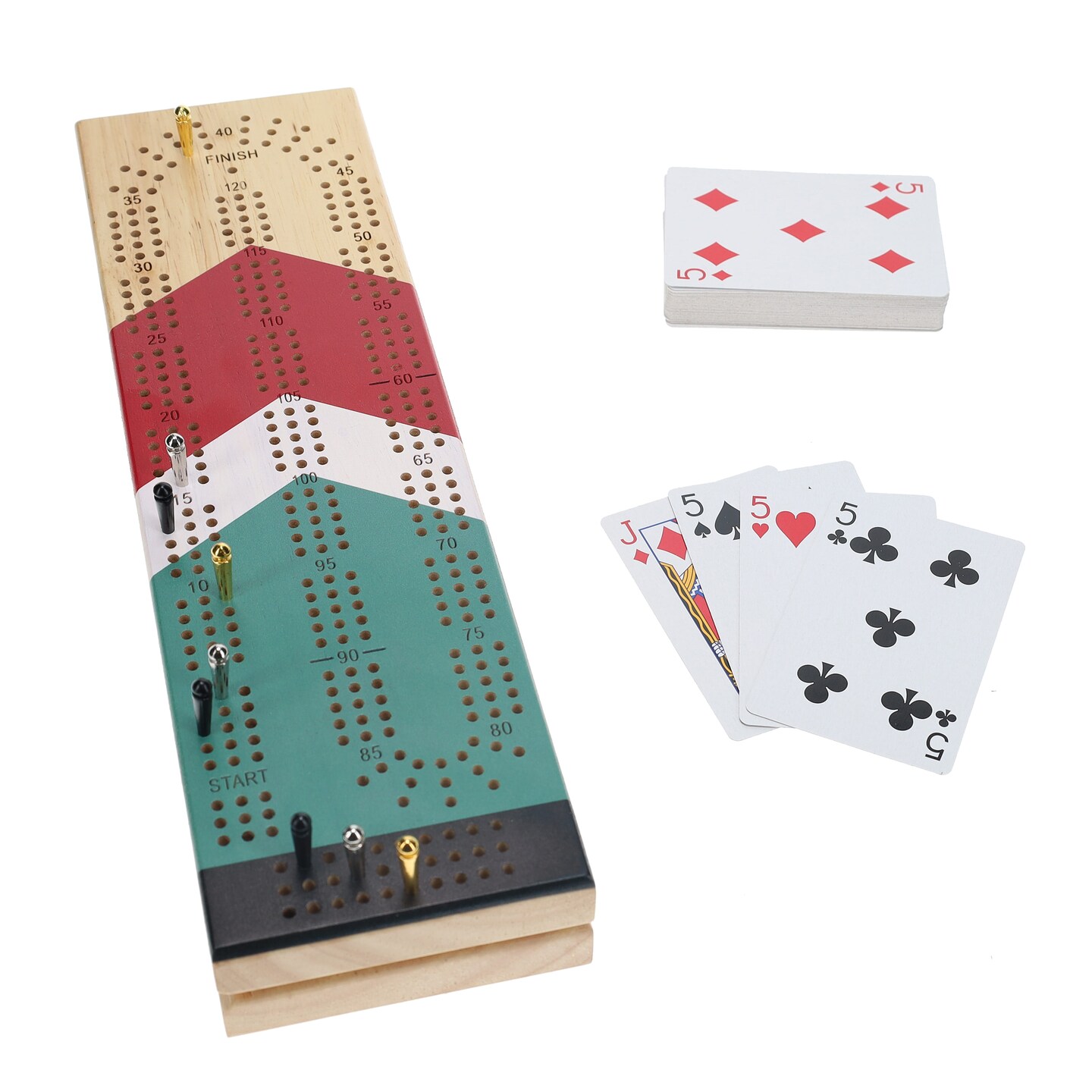 WE Games Cabinet Cribbage Set - Nautical Print - Solid Wood Continuous 3 Track Board