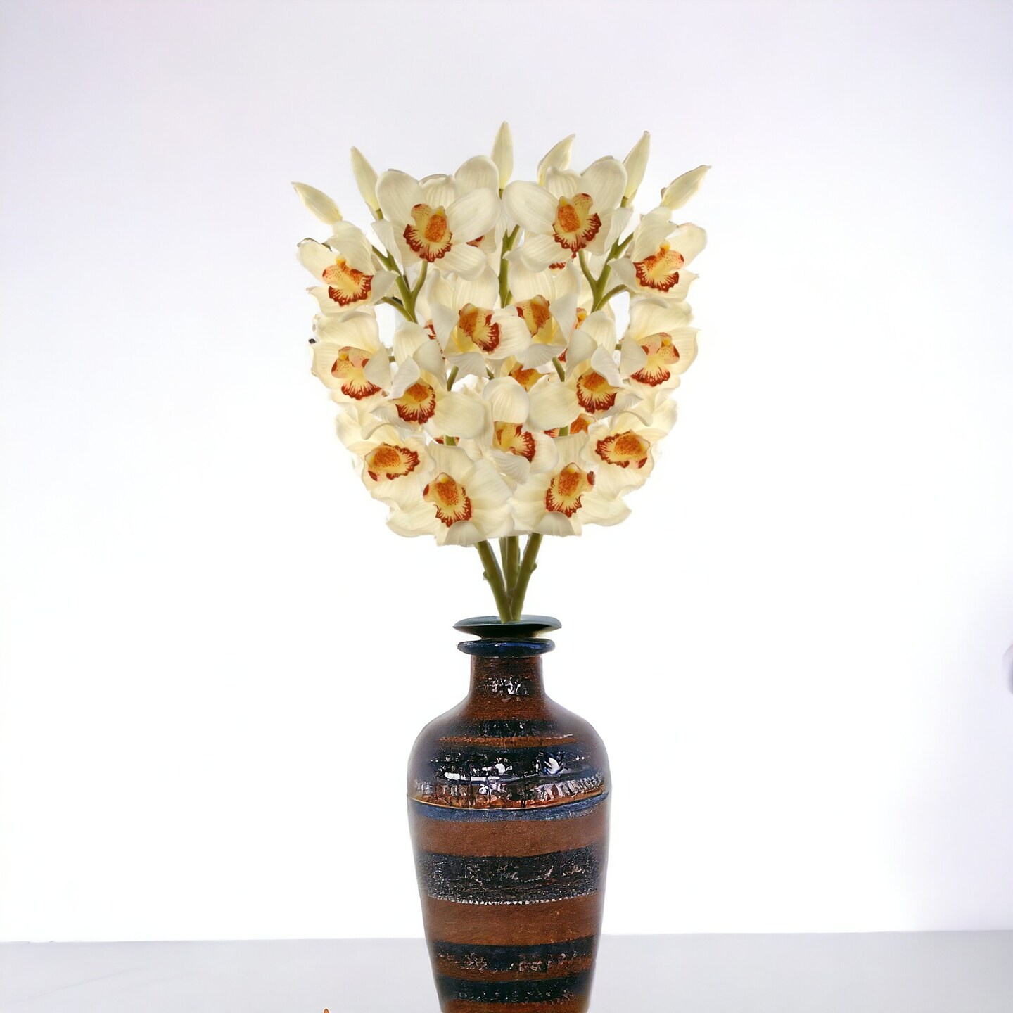 Cream Cymbidium Orchid Stem - 12-Pack, Real Touch Blooms, Elegant Floral Décor, Perfect for Arrangements, Events & Home - Ideal for All Seasons, Floral Home by Artificial Flowers