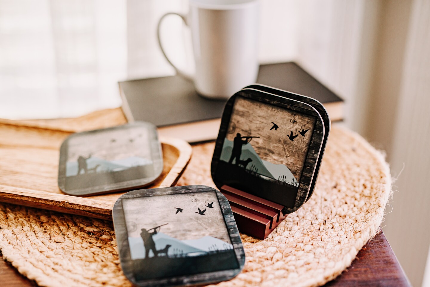 Texas Coaster Set Of 8 - Cork Back Ceramic Coasters With Holder, Rustic Housewarming Gift - View #7