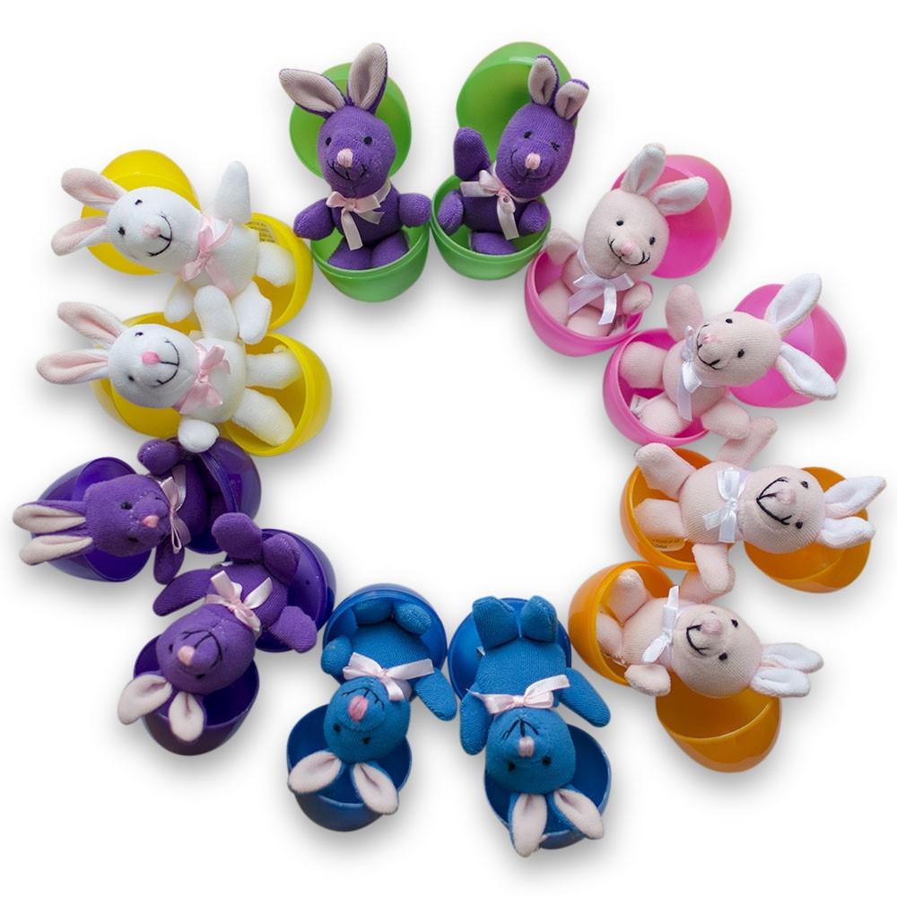 Set of 12 Plush Toy Bunnies in Plastic Eggs