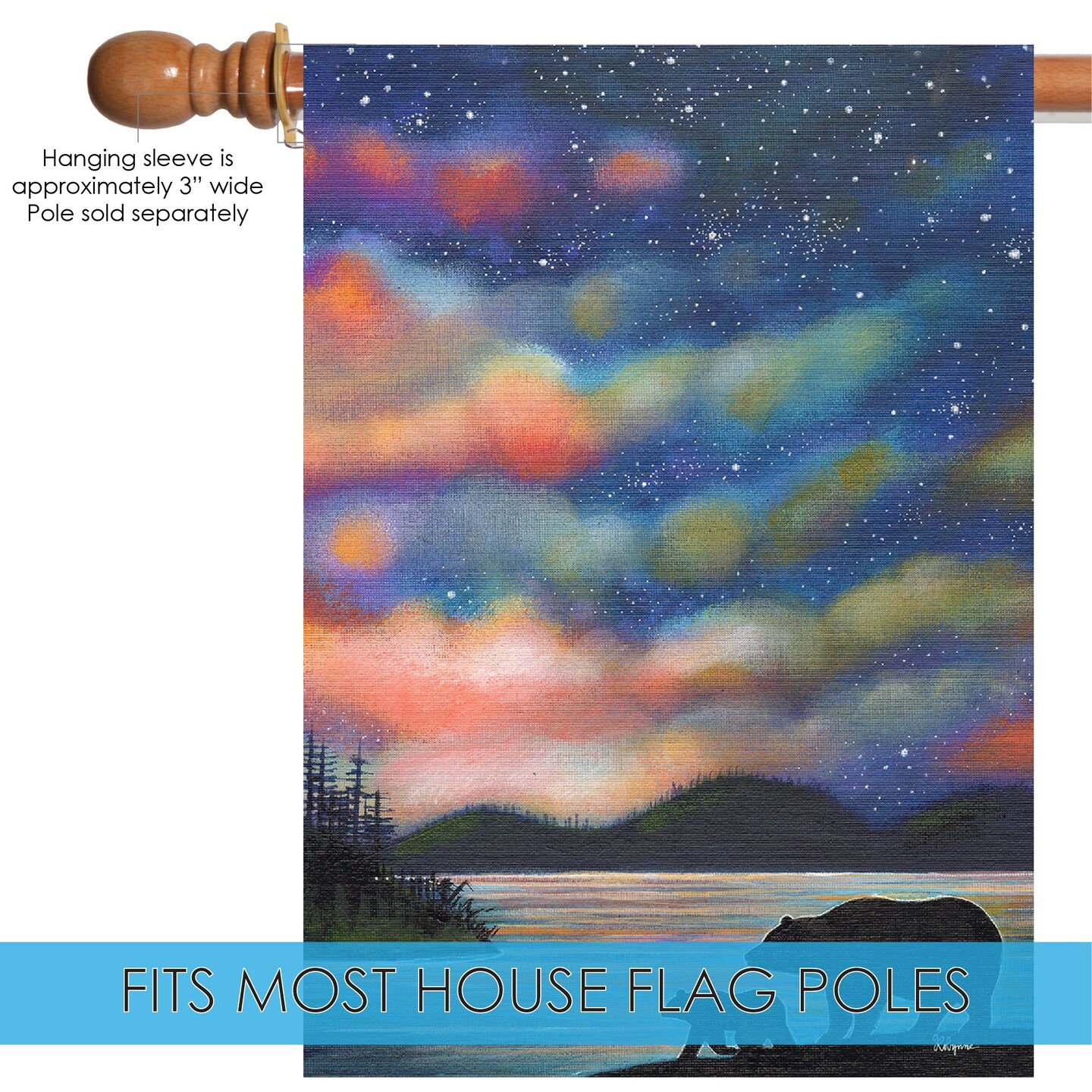 Northern Lights Decorative Bear Flag