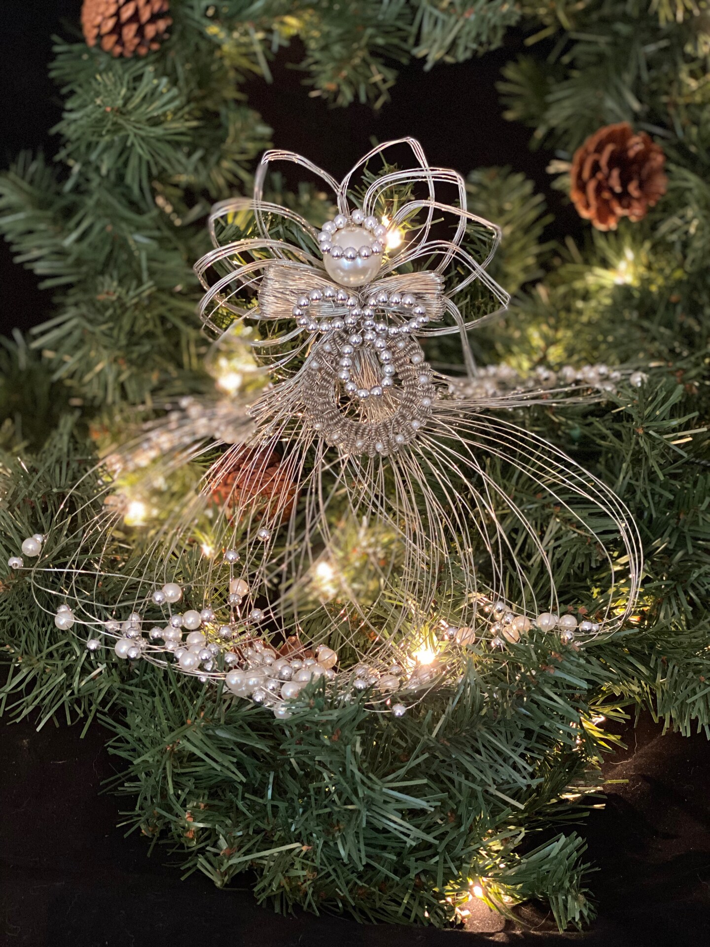 Silver angel tree topper, Christmas tree angel, handmade angel, unique