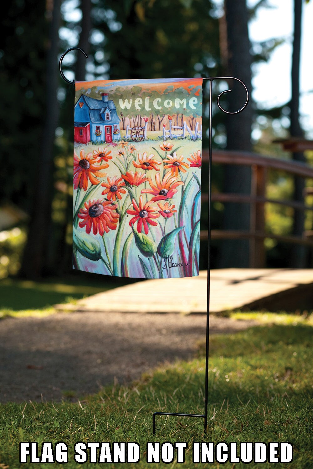Welcome Cottage Poppies Decorative Spring Double Sided Flag