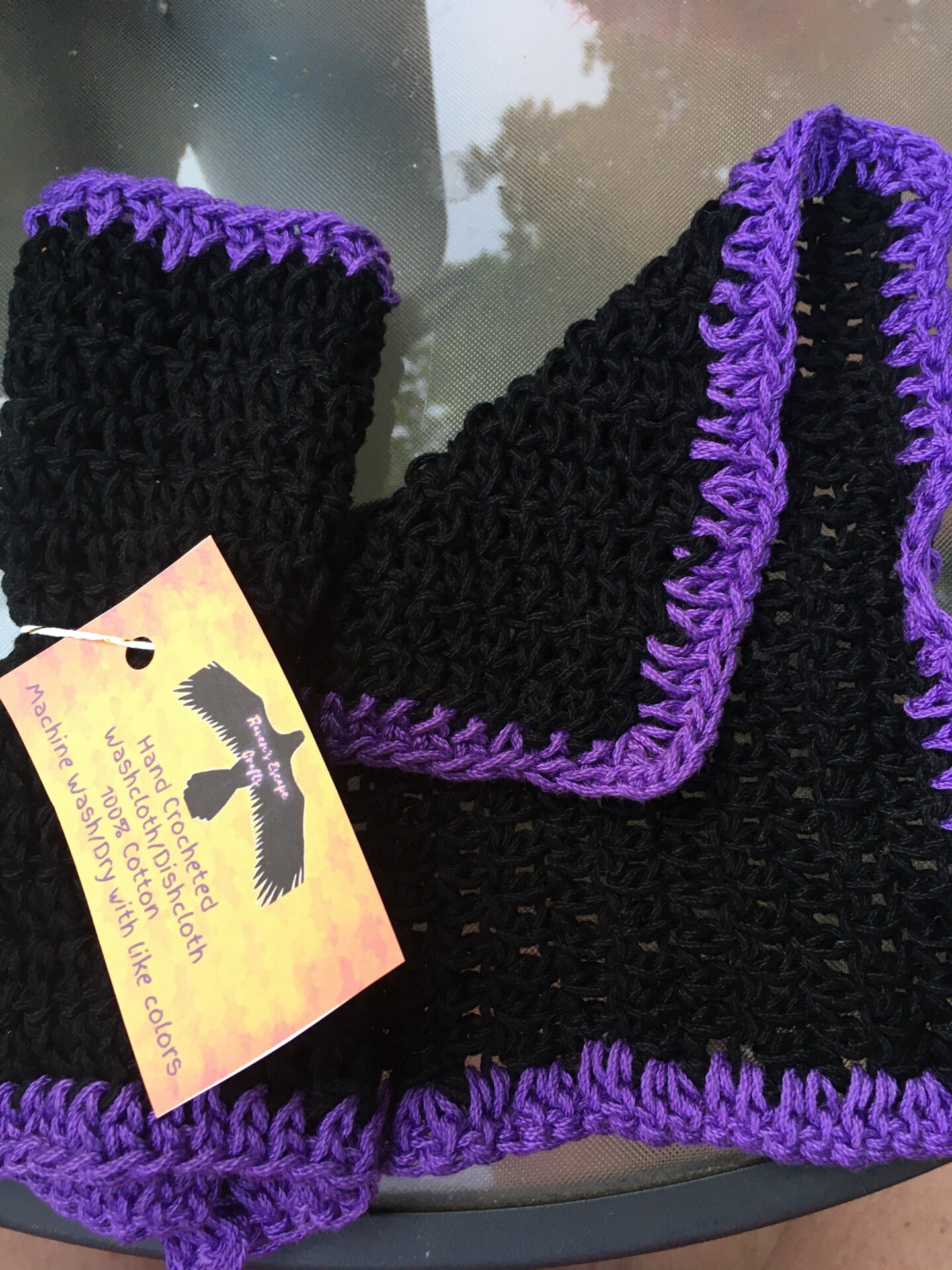 Crochet Dishcloth Handmade, Purple Black, Crochet Washcloth Cotton