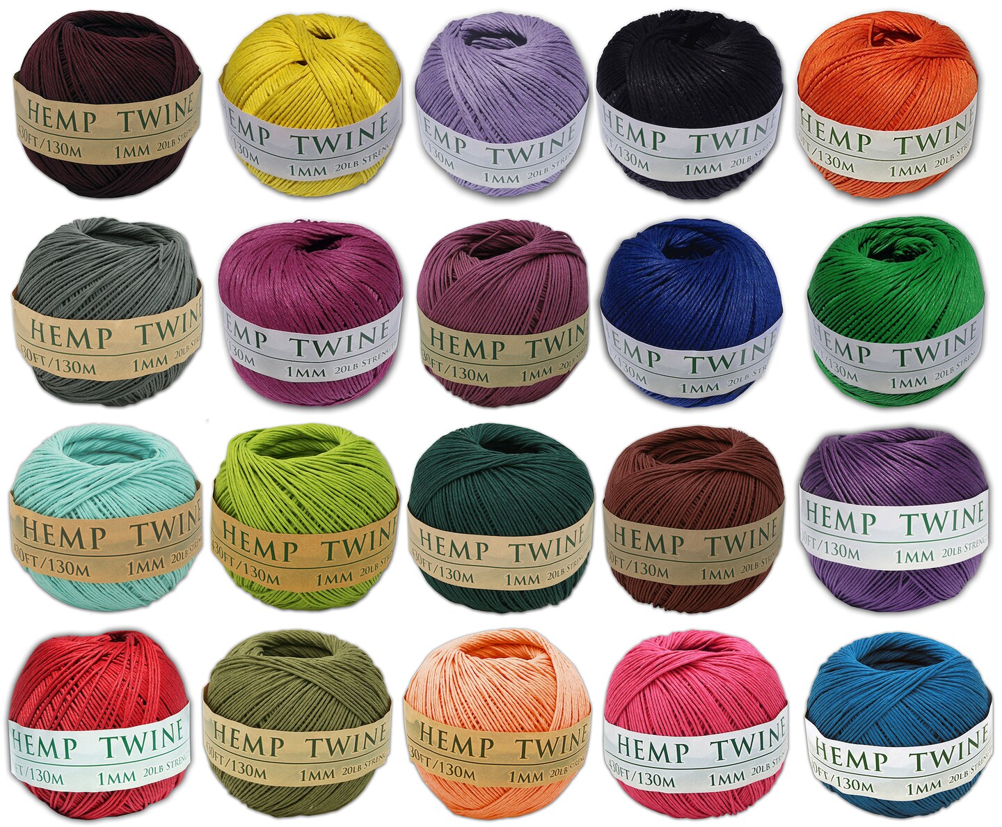 Hemptopia, Hemp Twine Ball, 430ft, 20lb test strength, Multiple colors, All Natural