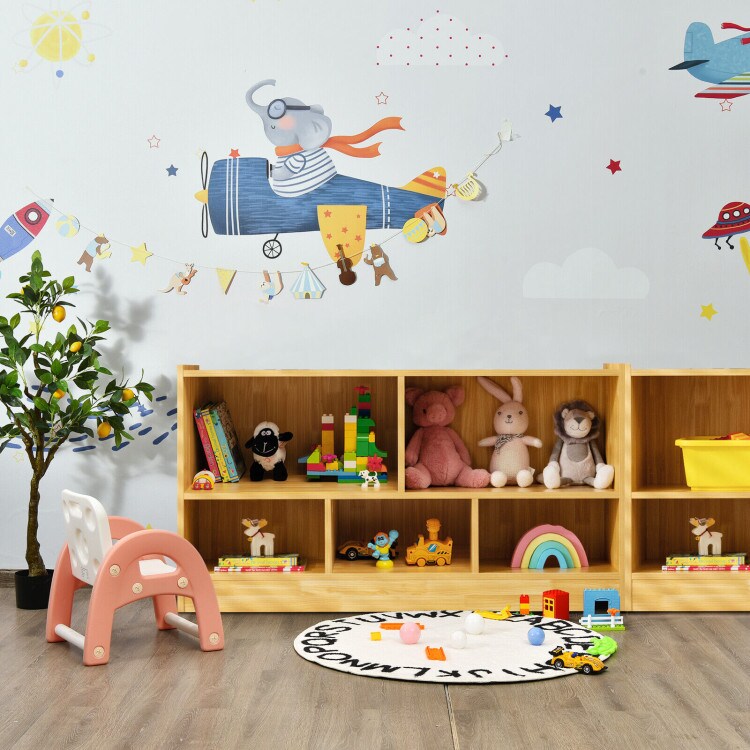 Kids 2-Shelf Bookcase with 5-Cube Wood Toy Storage Organizer Perfect for Children&#x27;s Room or Bedroom
