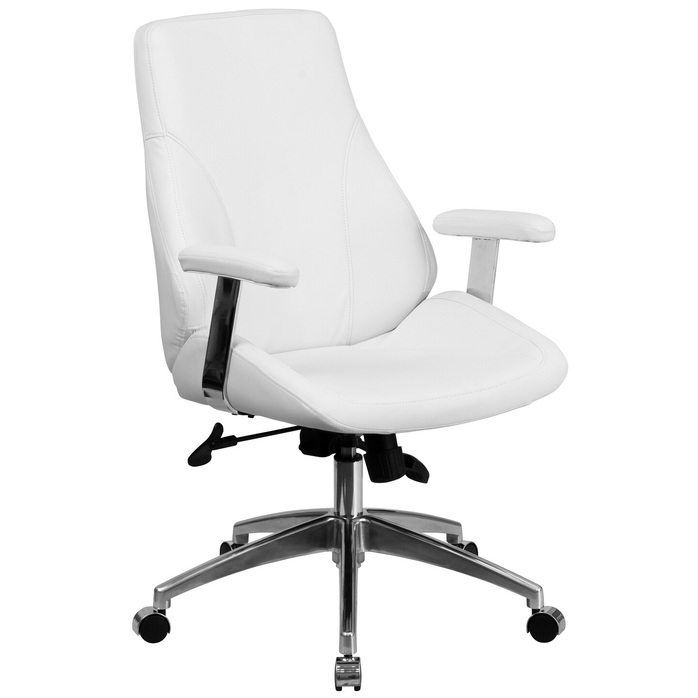 Flash Furniture 44.25&#x22; White Mid-Back Upholstered Executive Swivel Office Chair with Arms