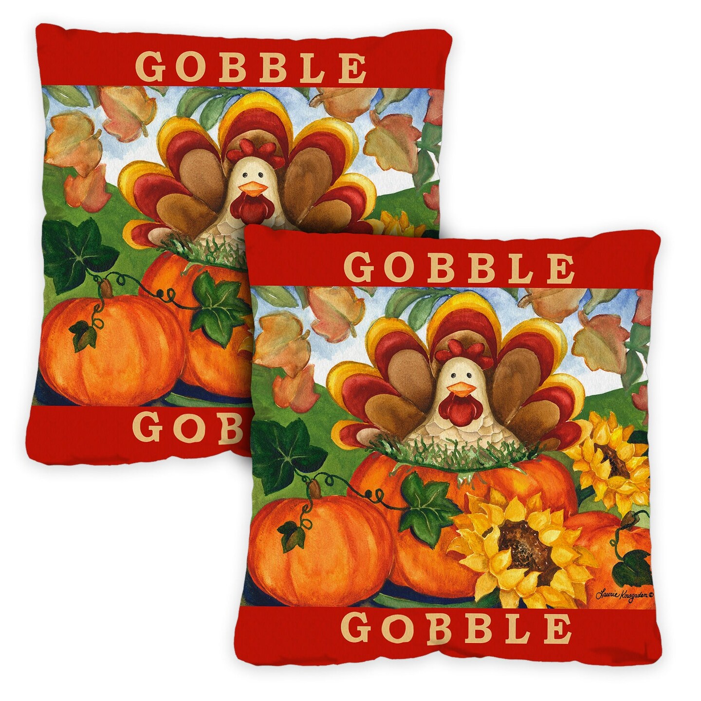 Autumn Turkey Decorative Thanksgiving Indoor/Outdoor Pillow Cover (set of 2)