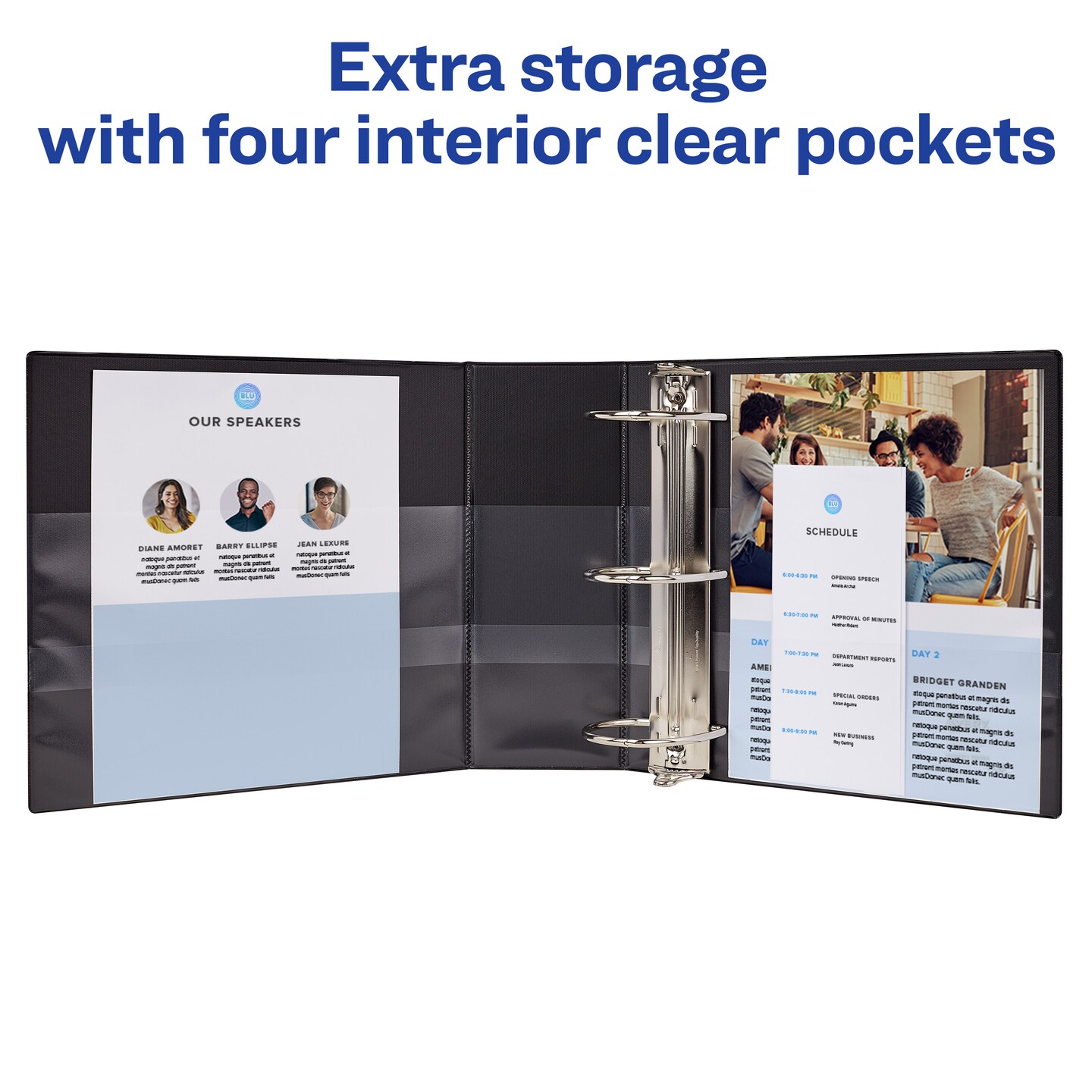 Avery Durable 3 Ring Binder, 2" One Touch EZD Rings, Label Holder, 1 Black Binder (08502)