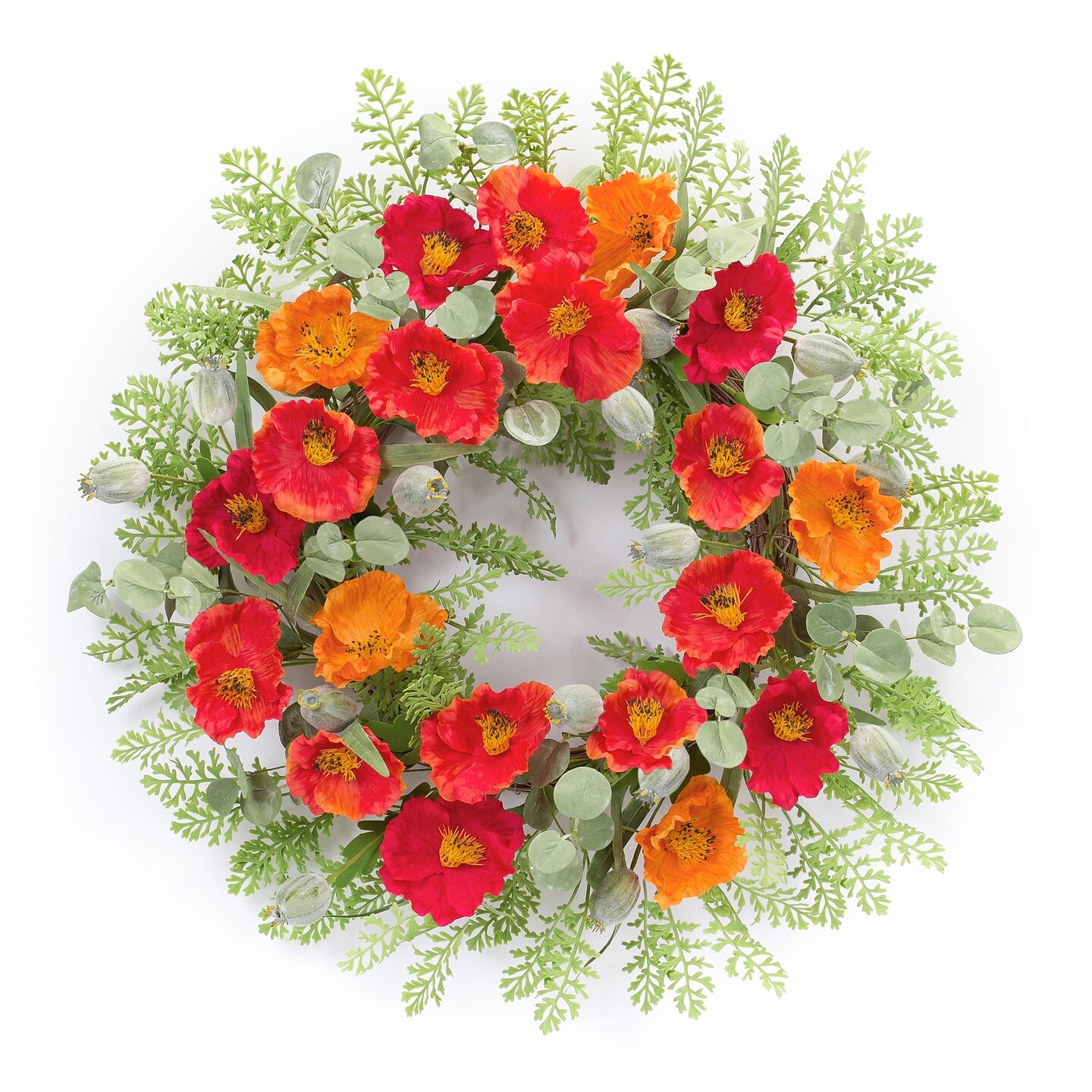 Melrose Poppy Twig Spring Floral Wreath, 18.5-Inch