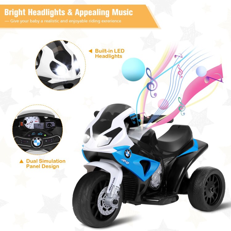 6V Kids 3 Wheels Riding Electric Motorcycle with Music and Headlights Perfect for Birthday or Christmas