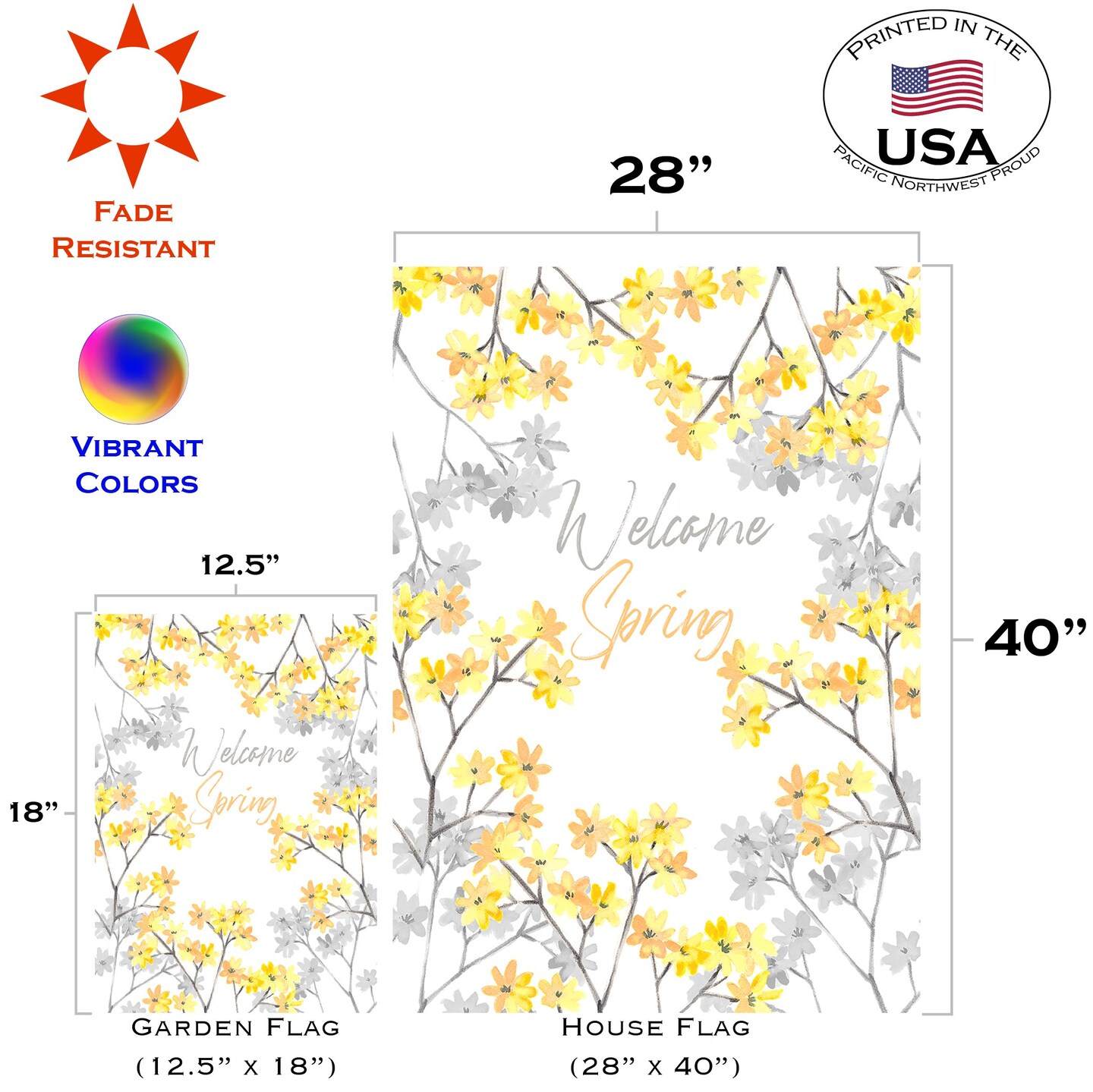 Welcome Spring Blossoms Decorative Spring Double Sided Flag