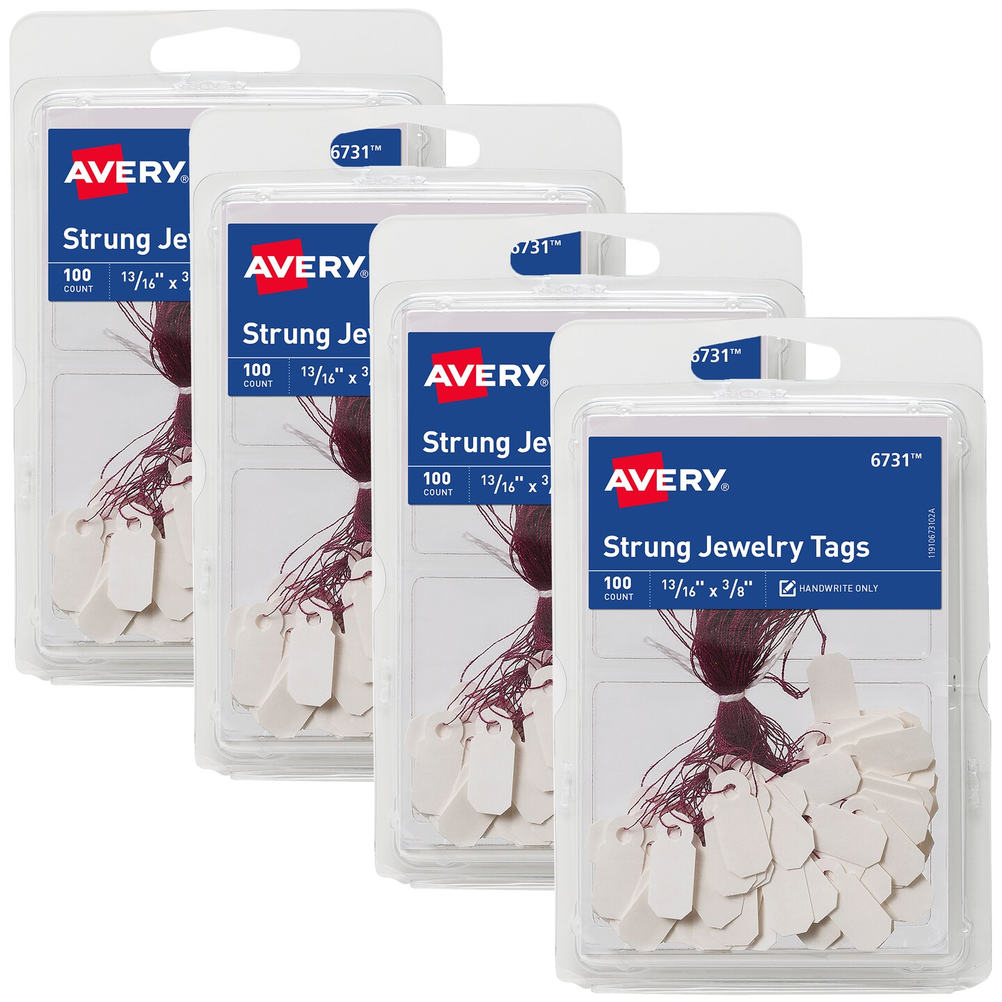 Avery Jewelry Tags with String, 0.8125 x 0.375 Inches, 4 Packs, 400 Strung Tags Total (50226)
