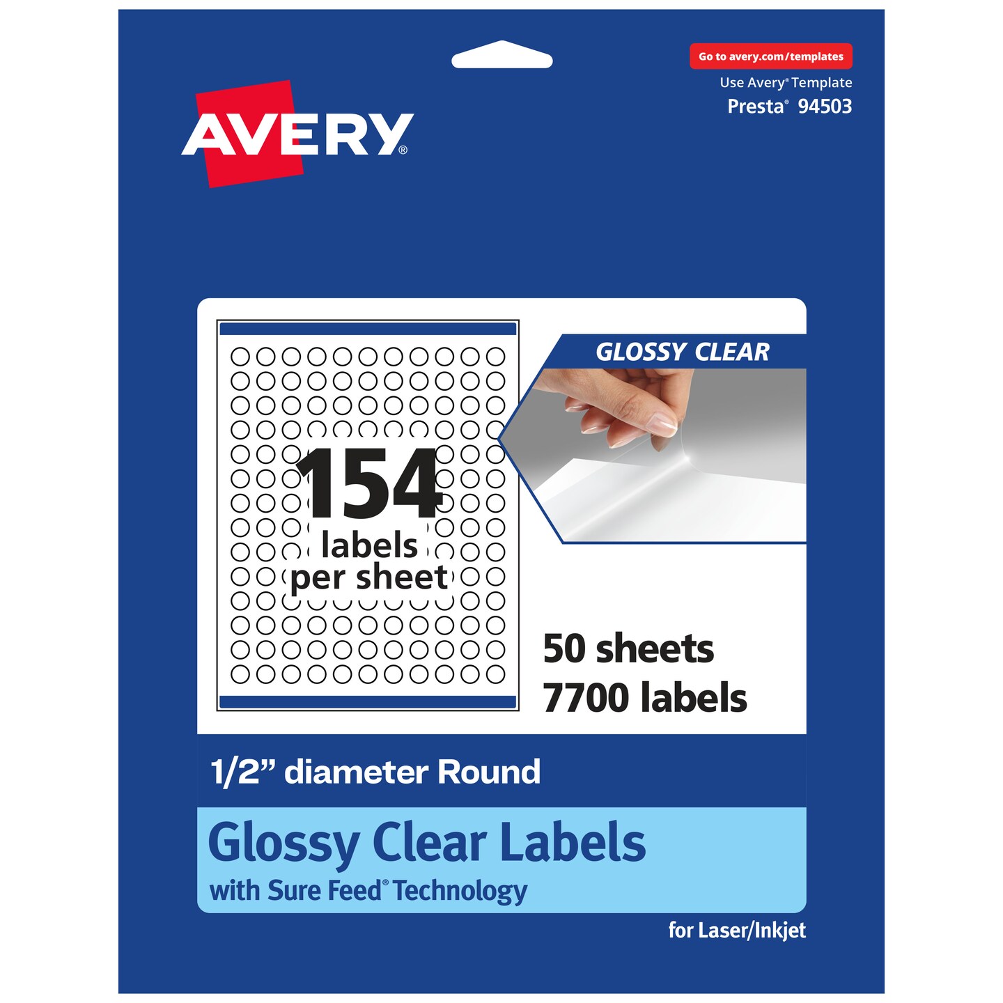 Avery Glossy Clear Round Labels with Sure Feed, .5&#x22; diameter