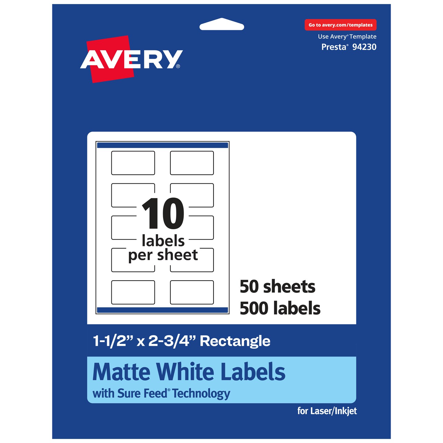 Avery Matte White Rectangle Labels, 1.5&#x22; x 2.75&#x22;