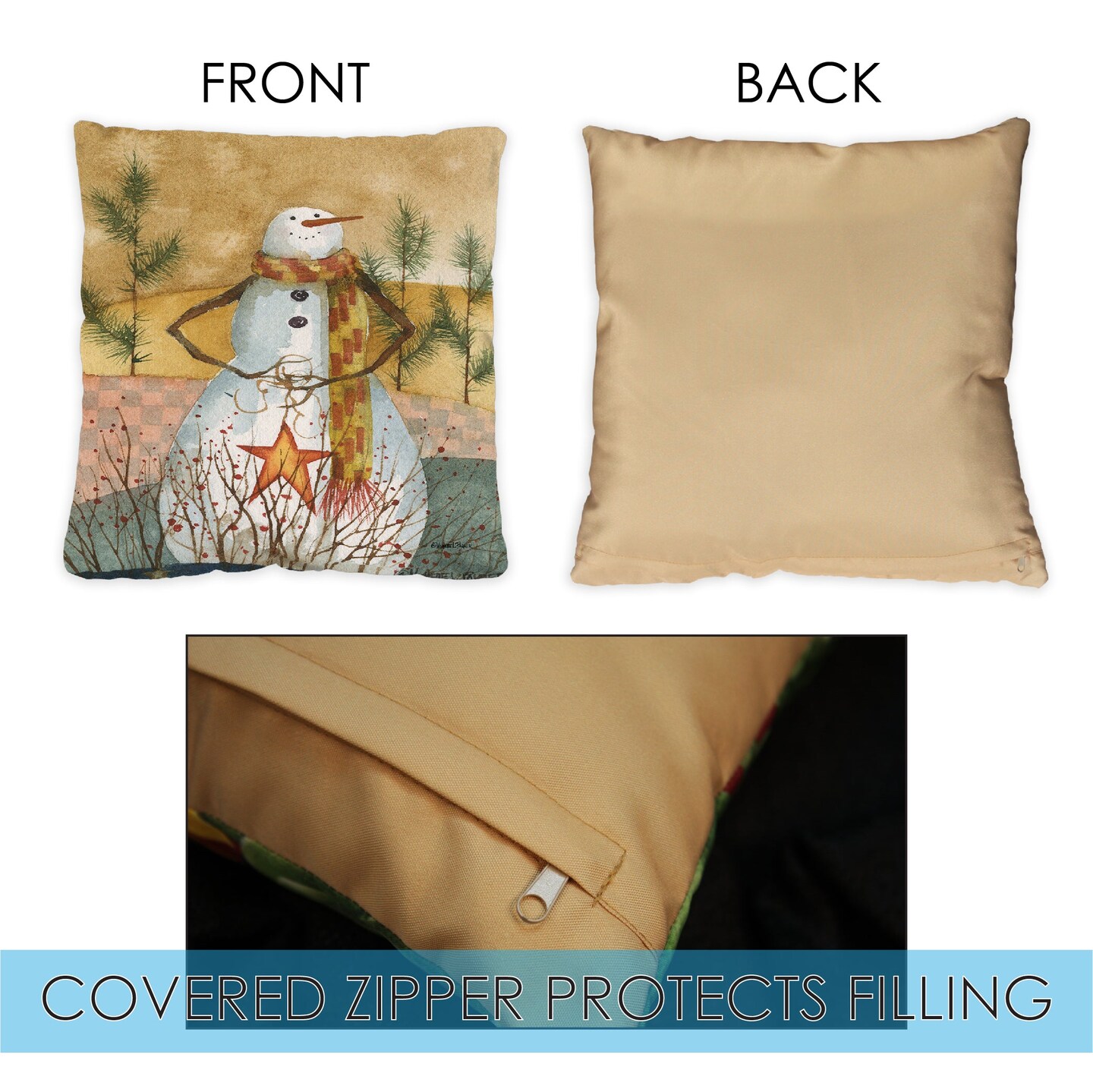 Americana Snowman Decorative Winter Indoor/Outdoor Pillow Cover (set of 2)