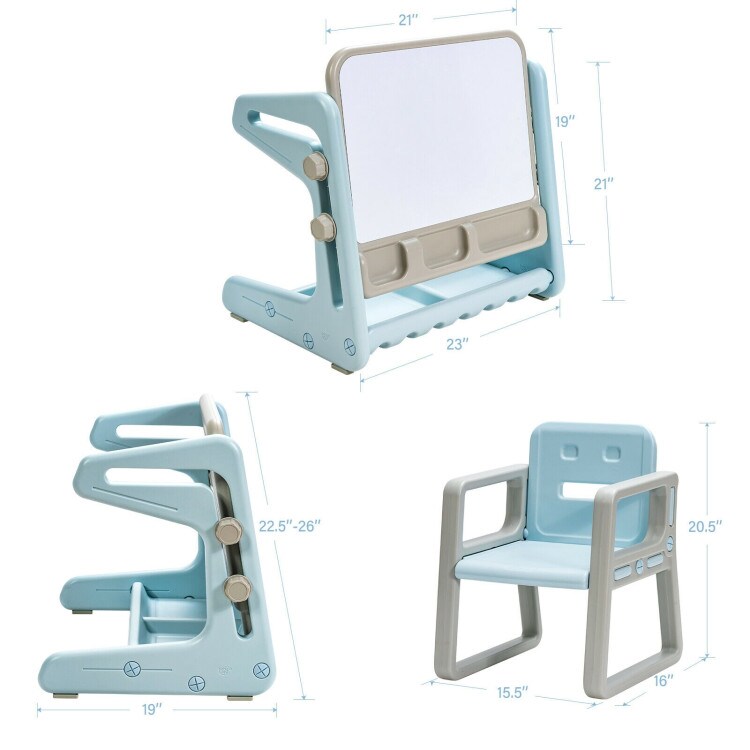 2 in 1 Kids Easel Table and Chair Set with Adjustable Art Painting Board